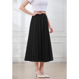 Tulle Skirts for Women, Elastic High Waist A Line Basic Long Tutu Layered Mesh Maxi Swing Skirt Black, Medium