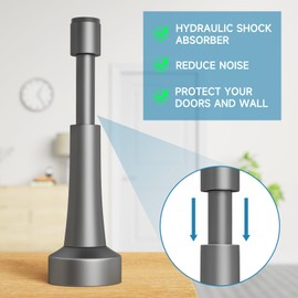3PCS Spring Door Stoppers, Aluminum Door Stoppers for Bottom of Door, Hydraulic Shock Absorbent Technology, Matte Silicone Tip Grey Door Stopper, 4.33 Inch Height