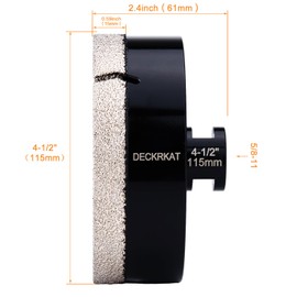 4-1/2" Diamond Hole Saw, 115mm Tile Hole Saw Drill Bit Diamond Tipped for Granite Marble Ceramic Glass Porcelain Quartz Tiles Stones Countertop, Core Drill Bits with 5/8-11 Thread for Angle Grinders