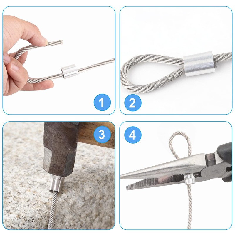 BokWin 50-Pack 3/16 Inch (5mm) Aluminum Cable Crimp Sleeves