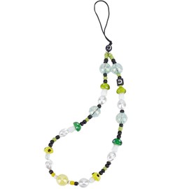 GORGECRAFT 9.4 Inch Green Yellow Mushroom Beaded Phone Charm Strap Detachable Phones Anti-Lost Chain Hands-Free Wrist Straps Cellphone Lanyard Beads Mobile Phone Bracelet for Women Girls