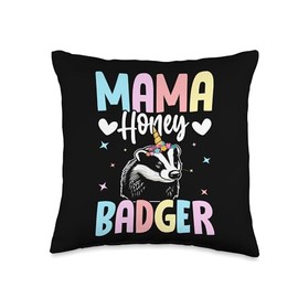 Honey Badger Mama Pet Owner Gifts Mama Honey Badger Mom Throw Pillow, 16x16, Multicolor