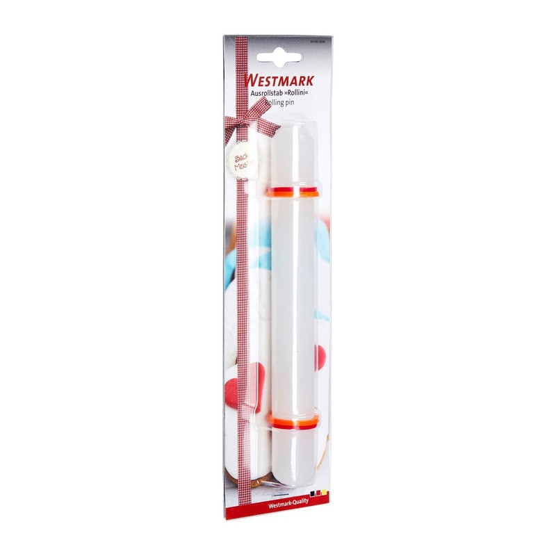 Westmark Ausrollstab, Mit Distanzring, Länge: 22,2 cm, Kunststoff/Silikon, Weiß/Rot/Orange, 30462280