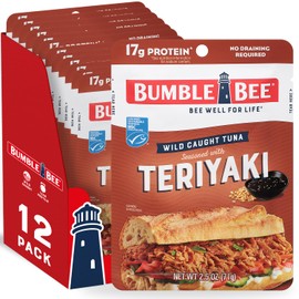 Bumble Bee Teriyaki Seasoned Tuna, 2.5 oz Pouches (Pack of 12) - Ready to Eat - Wild Caught Tuna Packet - 17g Protein per Serving