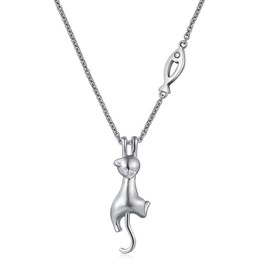 CathMe 3D Cat Necklace Stering Silver Cat Pendant Cat Necklace Ladies Beautiful Kitty Cat Necklace, Silver
