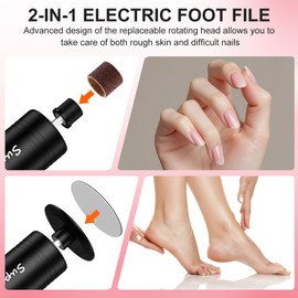 SUPERNIGHT Electric Foot Callus Remover, 2 in 1 Electric Foot File Nail Grinder, Rechargeable Foot File Pedicure Tools for Feet Dead Skin Remover with 30pcs Sandpaper Discs, 9 Speed Adjustable（Black）