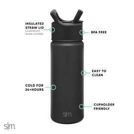 Simple Modern Kids Water Bottle with Straw| Leak Proof Insulated Stainless Steel Bottle for Girls, Boys | Summit Collection | 18oz | Midnight Black