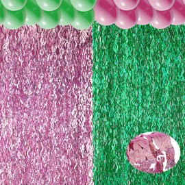 kaiolbly 6 Pack Pink and Green Foil Fringe Curtain, Wavy Photo Metallic Tinsel Background for Witch Birthday Party Decoration Bachelorette Wedding Streamer Backdrop Theme Supplies