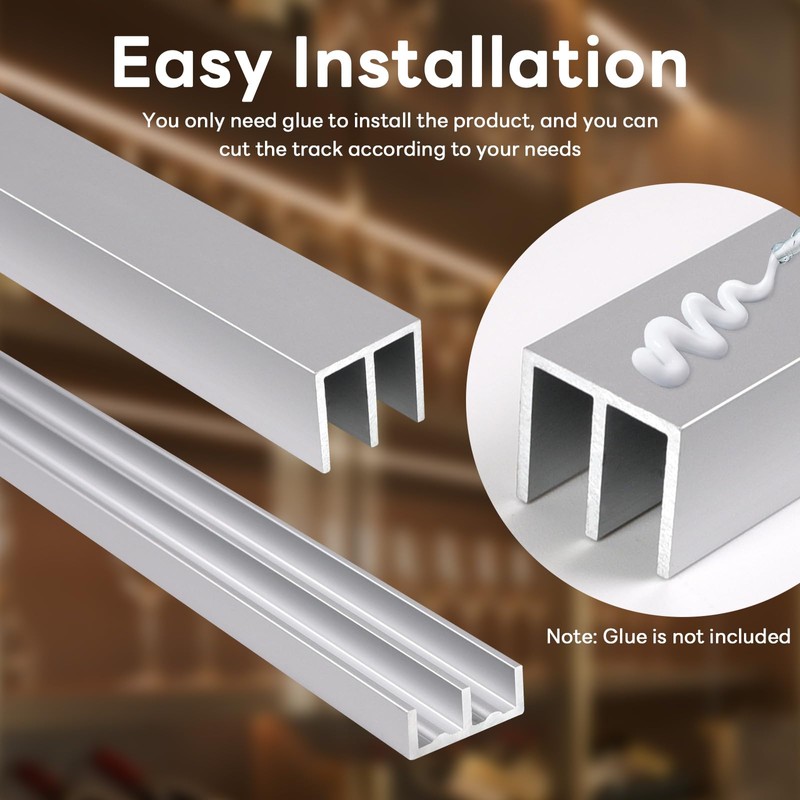 Heneymo 2 Sets Metal Sliding Door Track Set for 1/4"