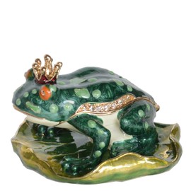 Minihouse Frog Prince Trinket Box Hinged Hand-Painted Enameled Figurine Collectible Jewelry Box Ring Holder, Unique Gift for Home Decor