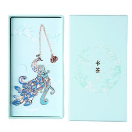 dohobby Peacock Metal Bookmark, Peacock Book Clip Stationery Pagination Mark Tassel Chinese Style Retro Brass with Gift Box