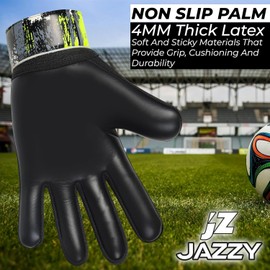 Jazzy Sports Soccer Goalie Gloves,Funky Football Goalkeeper Gloves for Kids Boys Children Youth with 4mm Latex for Strong Grip (Black 1, Size 2 Suitable for 4-5 Years)