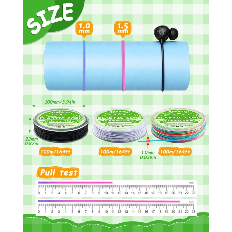 Ouborui 300M Elastic String 1mm Elastic Cord for Bracelet Making