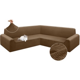 Arfntevss Velvet Sectional Couch Covers L Shape Stretch Sofa Cover Corner Sectional Slipcover Set Magic Thick U Shaped Sofa Covers Living Room Soft Furniture Protector (Light Brown, Small)