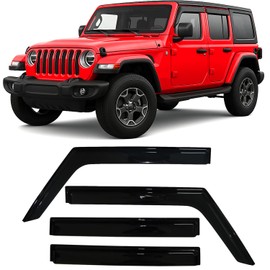 2018-2025 Tape-On Side Window Deflector Visors for Jeep Wrangler JL Unlimited 4 Door & for Jeep Gladiator JT 2020-2025 Smoke Tinted Rain Guards