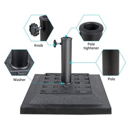 COBANA 26.5lb Heavy Duty Umbrella Base, 17.3’’ Square Patio Market Umbrella Stand Weight, Black