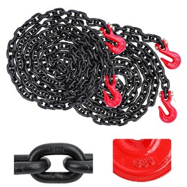 Lechansen G80 Transport Binder Chain 5/16 Inch X 20 FT Equipped with G80 Chain Hooks, Grade 80 Tow Chain with Hooks, 3,300 Lbs Working Load Trailer Safety Chain for Pulling & Towing - 2 Pack