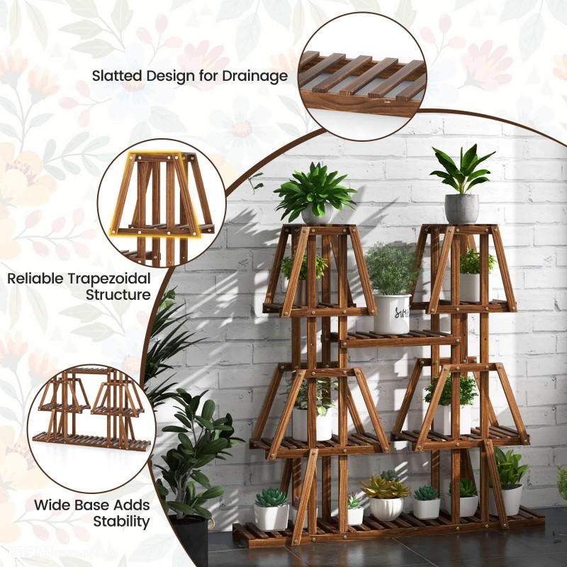Costway 5-Tier Wood Plant Stand 10 Pots Plant Display Rack