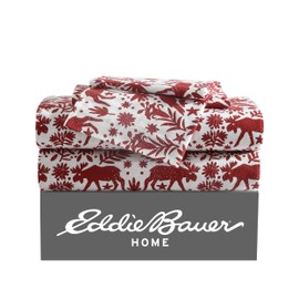 Eddie Bauer - Twin Sheets, Cotton Flannel Bedding Set, Brushed for Extra Softness, Cozy Home Decor (Arcadia Red, Twin)