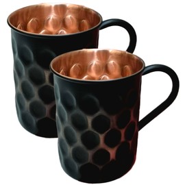 GRAINEX ENGINEER Black Matte Honeycomb Moscow Mule Mugs | Pure Copper Cups for Drinking | Set of 2 (13.5 Oz)