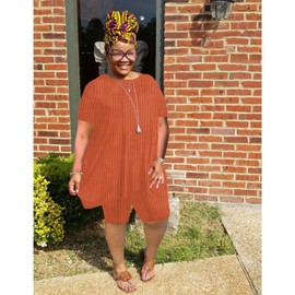 YeGine Women Plus Size 2 Piece Outfits Casual Short Sleeve Tunic Tops Shorts Sets Oversized Summer Sweat Suits Tracksuit Orange 5XL