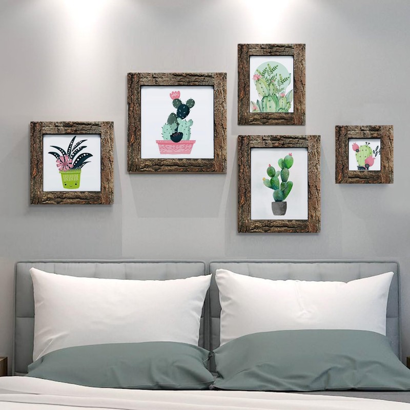 IKEREE 5x7 Rustic Picture Frames with Real Bark, Made of