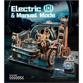 ROBOTIME Motorised Wooden Puzzles for Adults - 3D Puzzles for Adults LGC01 Marble Spaceport - Wooden Marble Run Model to Build - Space/STEM/Engineering Gift