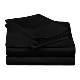 Superior Egyptian Cotton 300 Thread Count Bed Sheet Set, 1 Elastic Deep Pocket Fitted Sheets, 1 Flat Sheet, 2 Pillowcases, Soft Bedding, Luxury Sheets, Sateen Weave, King, Black