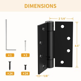 Luxbaro 3 Pack Self Closing Door Hinges 4.5 Inch, Matte Black Spring Loaded Hinges with Square Corners, Adjustable Tension for Garage, Front Door, for Left and Right Hand Door, UL Listed