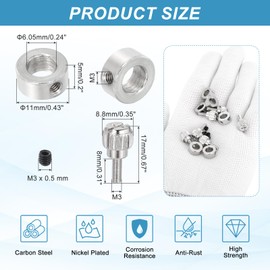 PATIKIL 6個セット セットスクリューカラー 内径6.05mm シャフトカラー 外径11mm 高さ5mm M3ハンドスクリュー6個付き ランディングギアストッパー ホイールカラー シルバー