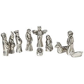 Nativity Set Mini Pewter Figurine 10 pc Set w/ Velvet Pouch