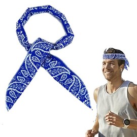 Neck Wrap Headband 100x5cm Cooling Bandana for Neck Cooling Bandana Scarf Cold Towel Printed Soaked Tie Around Neck, Blue, 100 x 5 cm