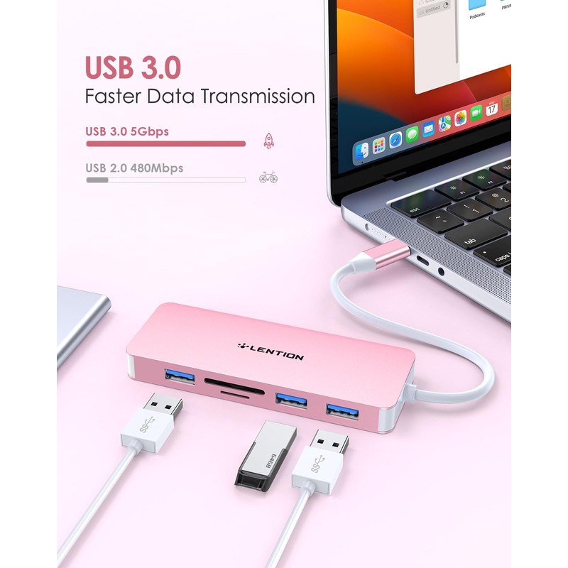 LENTION Hub USB C con HDMI 4K, 3 USB 3.0,
