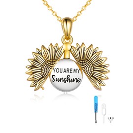 ONEFINITY Sunflower Urn Necklace for Ashes Sterling Silver You Are My Sunshine Pendant Cremation Jewelry for Ashes of Loved Ones Keepsake (Vintage Gold)