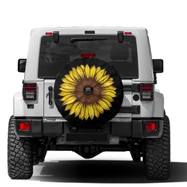 Foruidea Retro Sunflower Spare Tire Cover with Backup Camera Hole Wheel Tire Cover Fit Trailer, RV, SUV and Many Vehicle 17inch