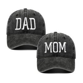 Mom and Dad Hats Set of 2 Pcs Embroidered Adjustable Baseball Caps Gift for Parents Couples Classic Mom Dad Gifts Hat (Cotton, 01 MOM + DAD)