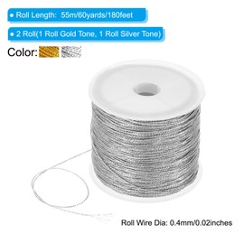 PATIKIL Total 120yard Metallic Cord Set, 2Rolls 0.4mm Dia Tinsel Ornament String Thread for Craft Beading Jewelry Making Gift Wrapping Decoration, Gold,Silver