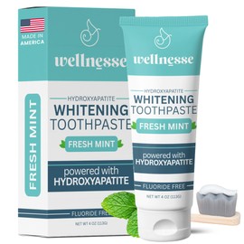 Wellnesse Whitening Hydroxyapatite Toothpaste with Xylitol, Natural Fluoride-Free Teeth Whitening Toothpaste for Adults, Strengthens Enamel, Supports Gum Health, Fresh Mint Flavor, 4 oz (Pack of 1)