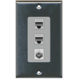RiteAV Decorative 1 Gang Wall Plate (Stainless Steel/Gray) 3 Port - 2 x Cat6, 1 x Coax