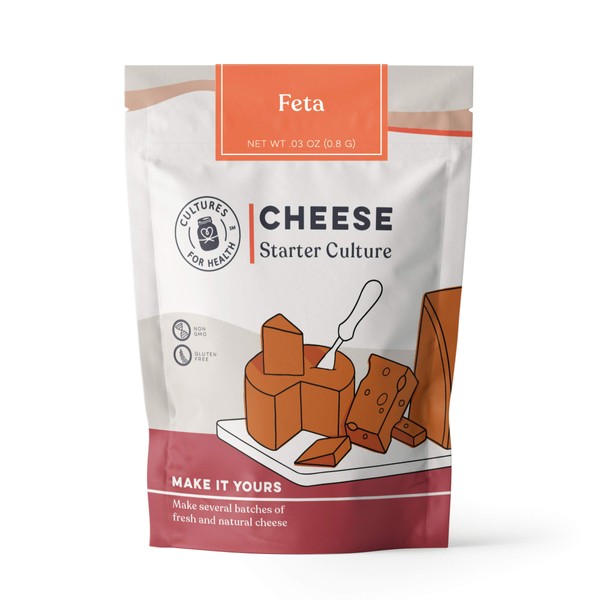 Cultures for Health Feta Cheese Starter Culture | Tangy, Delicious Homemade Feta Cheese | Mesophilic | No Maintenance, Non-GMO, Gluten-Free | Add Flavor To Your Salads, Soups, and Pastas | 4 Packets