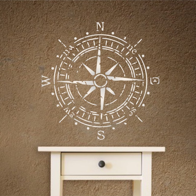 Antique Compass Stencil, 14 x 14 Inch (L) - Vintage