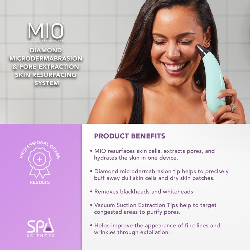 Spa Sciences MIO Diamond Microdermabrasion Blackhead Remover, Pore Suction Tool–Rechargeable-Dermatologist