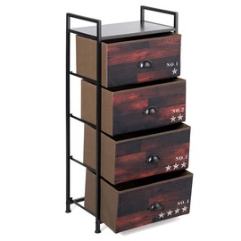 Tangkula 4 Drawer Dresser, Vertical Dresser Storage Tower with Fabric Drawers and Steel Frame, Industrial Wood Look Organizer Unit for Bedroom Closet Entryway, Retro Freestanding Dresser