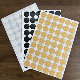 Screw Hole Covers Stickers,3 Colors Self-Adhesive Screw Covers Caps,3 Sheets 162 Pcs 21 mm Wood Stickers for Furniture Cabinets Desk (Wood Color,White,Black)