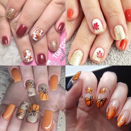 6 Sheets Fall Nail Stickers Autumn Nail Decals Wheat Ears Pumpkin Ginkgo Leaves Nails Design Thanksgiving Nail Art Stickers Bronzing Maple Leaf Nail Decoration Fall Sticker for Women DIY Manicure