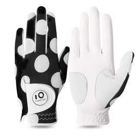 FINGER TEN Golf Gloves Women's Leather Left Right Hand Golf Glove Golf Gloves with Ball Marker Value 1 Piece Glove Rain Grip Handle Left Right Golfer (Round, L, Left)