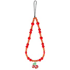 BEEFLYING Red Phone Charm Wrist Strap CellPhone Lanyard Handmade Beaded Pendant Bracelet for Women Bag Camera Accessories (Cherry)