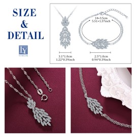 Yumilok Zirconia leaf 925 Sterling silver women party pretty cute bracelet Double chain Pendant necklace set for Party Wedding