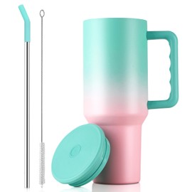 OSLIFE Vaso de 40OZ Térmico de Acero Inoxidable, Taza Aislada con Popote, 100% a Prueba de Fugas, Térmico para Cafe con Tapa y Cepillo de Limpieza, 40 Onzas Termo de Viaje para Oficina (Colorido)