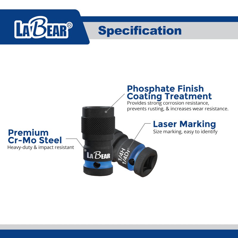 LABEAR- Impact Wrench Adapter, 1/4" Drive Female to 1/4" Hex